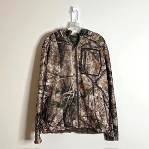 Cabelas Mens Full Zip Forest Camouflage Hunting Hoodie SZ L Outdoors Hunting